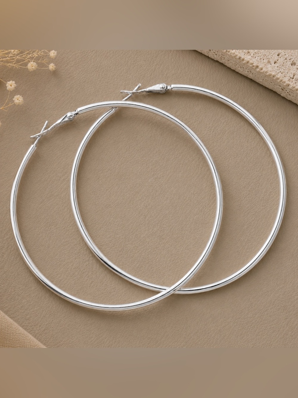 Sterling silver big hoop earrings 70mm - Picture 5 of 8